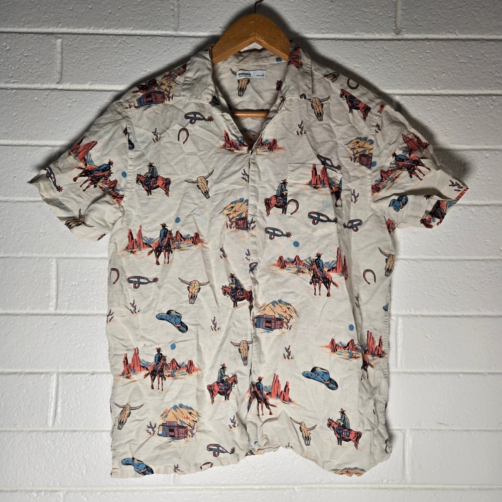 Sonoma Goods For Life Shirt Mens Large Linen Blend Western Cowboy Desert Rodeo